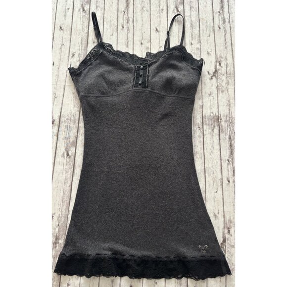 Y2k Dark Grey XS American Eagle Lace Tank  Cami Long Layering Shelf Bra - Picture 1 of 10